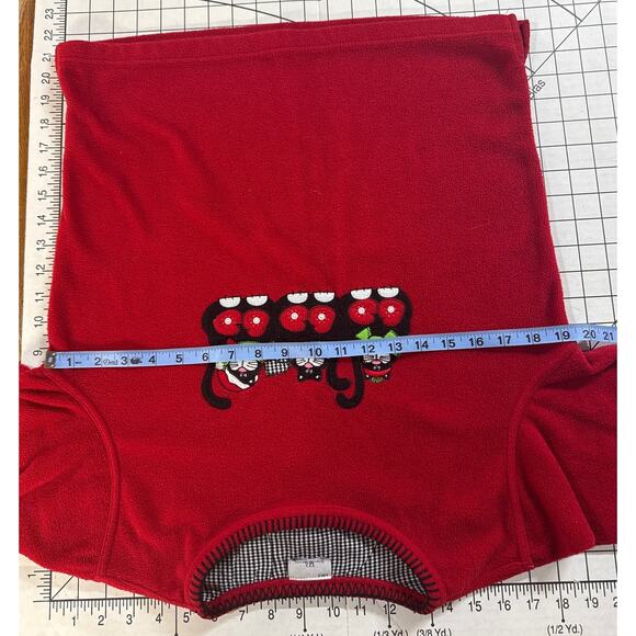 Red Fleece Christmas Cats Holiday Festive Long Sleeve Top Women Small - Picture 6 of 6